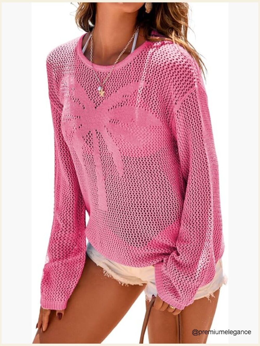 Crochet Hollow Out Long Sleeve Pullover Beach Coverup Sweater